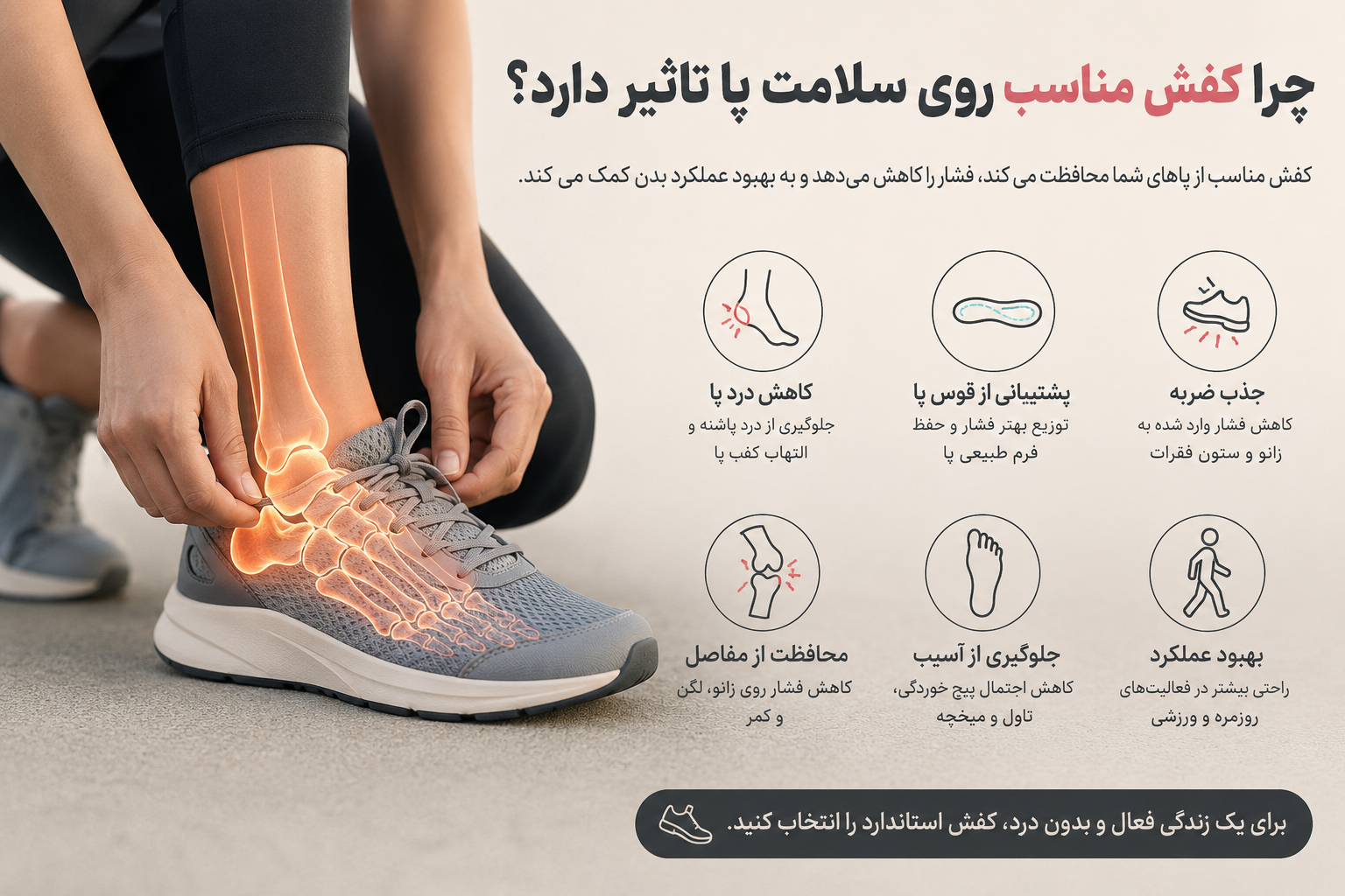 چرا کفش مناسب روی سلامت پا تاثیر دارد؟ راهنمای کامل انتخاب کفش استاندارد برای حفظ سلامت پا